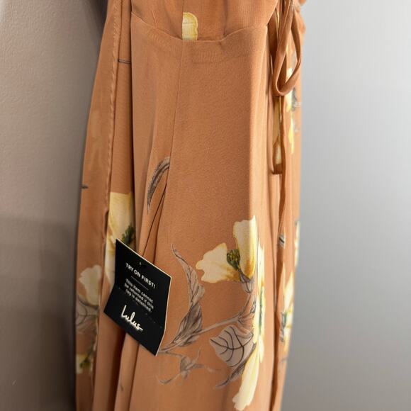 Lulu's All Mine Rusty Rose Floral Print High-Low Wrap Maxi Dress Wedding Guest L - Picture 10 of 14